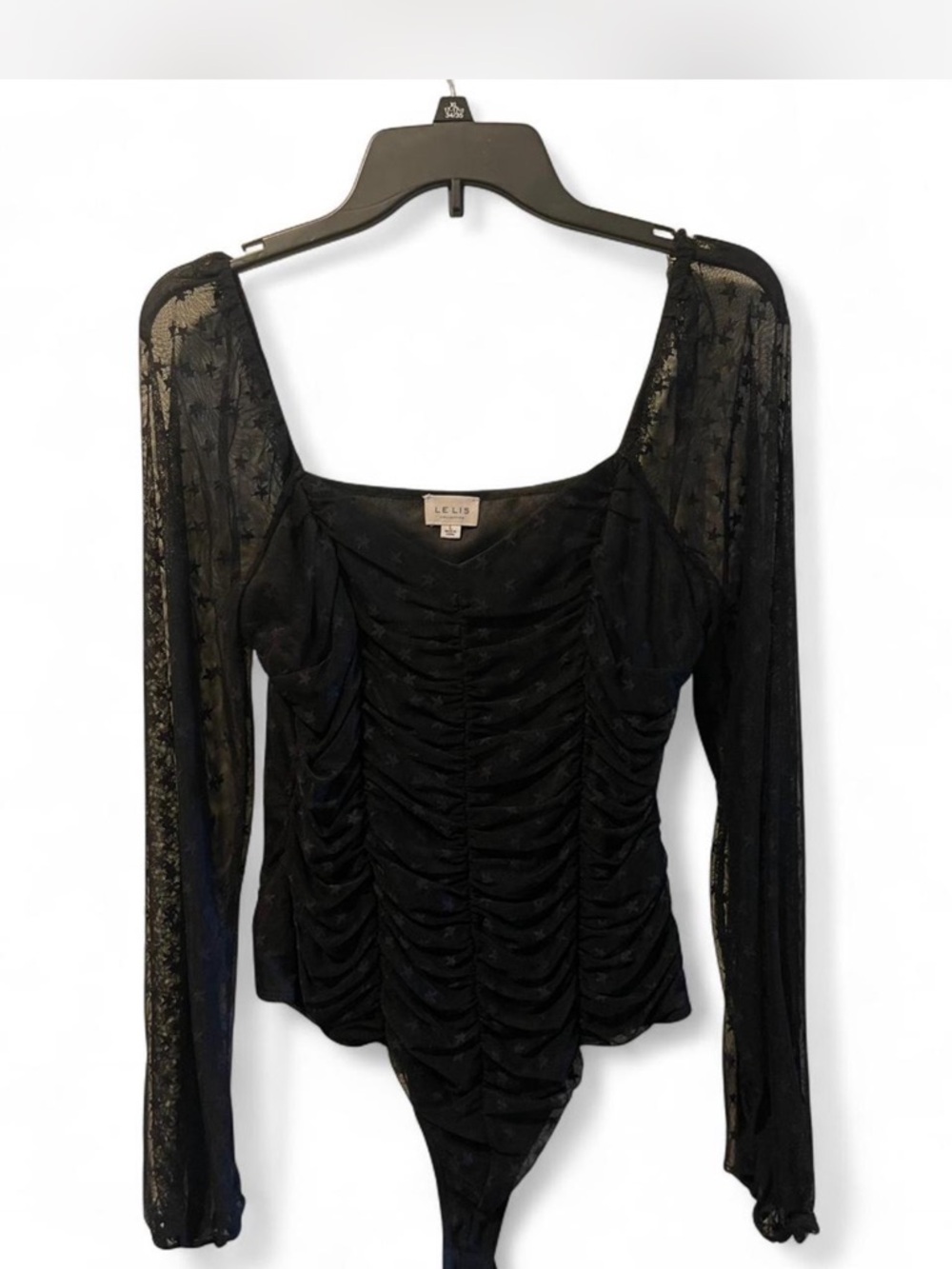 Le Lis Black Star-Pattern Sheer Mesh Bodysuit